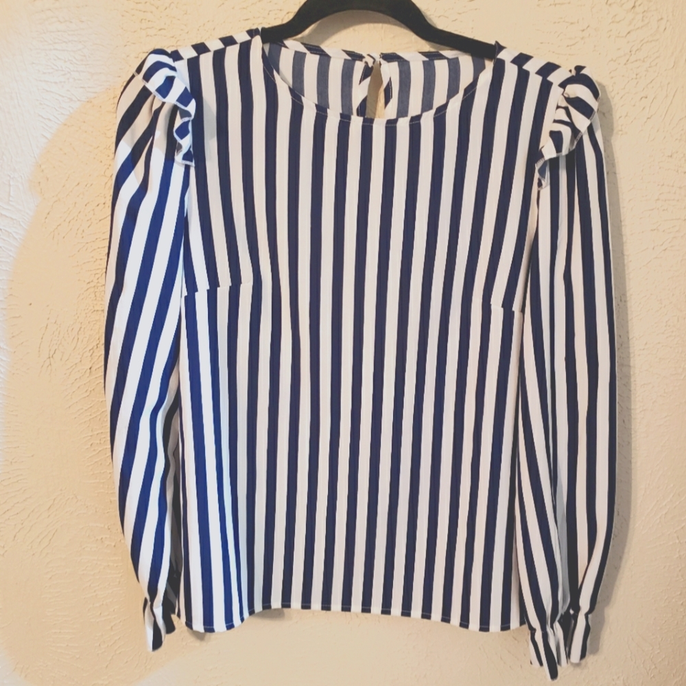 Shein Stripped White and Navy Blue Longsleeve Top